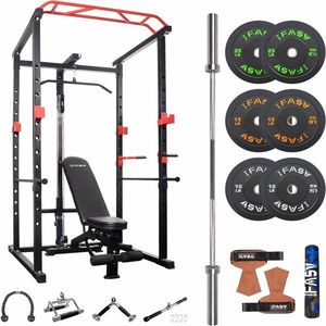 Gabbia di potenza multifunzionale da 100 libbre per la casa palestra con capacità di 1000 libbre regolabile Pullup Squat Rack per il Fitness completo bilanciere - Product Image 1