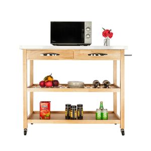 Carrello da Cucina Moderno Regolabile con Finitura Burlywood, Piano in Acciaio Inox, Due Cassetti, Due Ripiani, Caratteristica Impermeabile - Product Image 2
