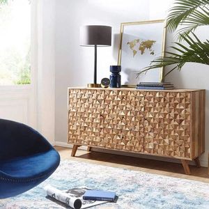 Buffet moderne en bois avec portes géométriques, console de rangement pour salon et salle à manger - Product Image 4