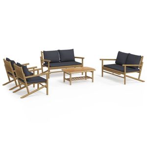 Set salotto in bambù da 5 pezzi con cuscini grigio scuro per il relax in giardino - Product Image 2