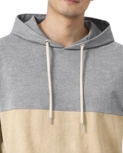 Camiseta con Capucha de Manga Corta para Hombre, Estilo Casual, Bloques de Color, Sudadera con Capucha, Algodón Suave, Gris Beige, Moda Urbana de Verano, Holgada - Product Image 5