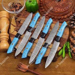 Couteaux à steak professionnels en acier Damas fait main, motif torsadé, lame pleine longueur, ultra-affûtés 58 HRC, pour usage quotidien, cuisine et barbecue - Product Image 5