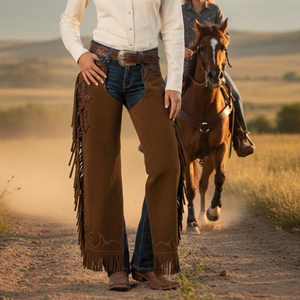 FAZMAX Men's Genuine Leather Western <b>Chaps</b> with Buckle Closure for <b>Riding</b> and Horse Protection - Product Image 6
