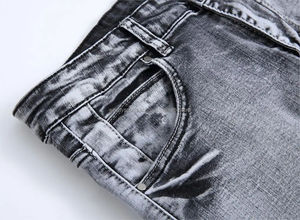 Jean en denim délavé coupe slim pour homme, jambe droite, taille mi-haute, décontracté, en coton lavable, design déchiré, style automne - Product Image 5
