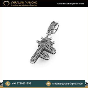 Custom 925 <b>Silver</b> Gold Plated <b>Initial</b> 'F' Crown Trendy Hip Hop Alphabet Letter Lab Grown Diamond Pendant Fine Jewelry Gift - Product Image 2