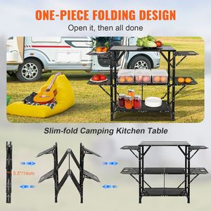 Tavolo da Cucina Moderno in Alluminio per Campeggio con 4 Tavolini Laterali in Ferro, Stazione di Cottura Portatile Monoblocco con Borsa per il Trasporto - Product Image 4