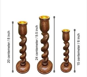 Handcrafted Twisted Wooden <b>Candle</b> Holder Set Rustic Spiral Design Decorative <b>Taper</b> <b>Candle</b> Stand Home Decor - Product Image 6