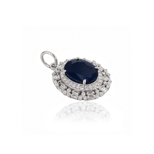 Nouveautés : Pendentif en or blanc 14 carats massif avec saphir bleu véritable et grappe de diamants pour femme, bijoux de mariage sur mesure - Product Image 3