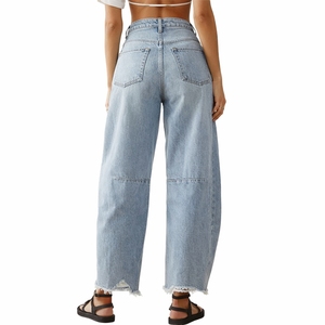 Jean en denim déchiré pour femme, coupe droite, taille mi-haute, jambe large, respirant, écologique, vintage, en Spandex/Coton, confortable au quotidien - Product Image 2