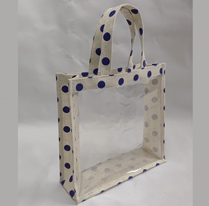Tokra Impex Self-Handle Shopping Promotional Tote <b>Bag</b> Geometric Pattern Jute Transparent See-Through Feature <b>Medium</b> <b>Size</b> Daily - Product Image 4