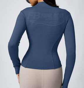 Haut court zippé à manches longues coupe régulière pour le yoga, débardeur respirant à séchage rapide pour l'entraînement en extérieur et le fitness, veste d'entraînement avant - Product Image 2