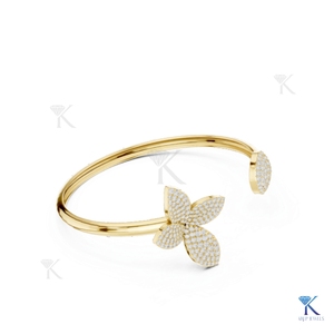 Lab Grown Diamond Floral Open <b>Cuff</b> Bangle 14K 18K Solid Gold Fine Unisex Luxury Butterfly Flower Jewelry Gift - Product Image 4