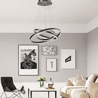 Lustre suspendu LED noir à 3 anneaux, design moderne multi-cercles, pour salle à manger, salon, villa, hôtel, décoration intérieure