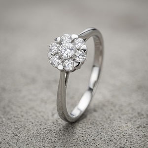 Anillo de Compromiso Clásico de Oro Blanco Sólido de 18k con Diamantes Naturales de Corte Redondo de 0.34ct, Diseño de Flor de Margarita, Joyería Nupcial para Mujer - Product Image 1