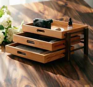 Best Price Wooden <b>Storage</b> Rack Three-Layer <b>Stackable</b> Drawer Organizer Minimalist Design for Living Room Sundries Holding - Product Image 1