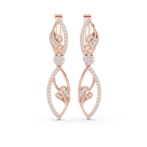 Boucles d'oreilles pendantes en or rose 14 carats avec diamant de laboratoire taille ronde en forme de feuille, luxe pour femme - Product Image 5