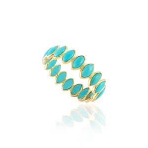 18K Yellow Gold <b>Turquoise</b> Eternity Band Wedding <b>Ring</b> - Product Image 3