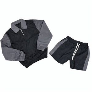 Ensemble de survêtement d'hiver unisexe à blocs de couleur violet et blanc, 100% polyester, veste à fermeture éclair légère à séchage rapide, short, 2 pièces - Product Image 3