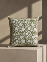 Housse de coussin carrée imprimée florale 100% coton en vert olive avec motif blanc, style bohème, décoration pour la maison et l'hôtel, taie d'oreiller