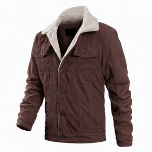 Chaqueta de pana para hombre con forro de sherpa, cuello vuelto, corte regular, informal, para otoño. - Product Image 3