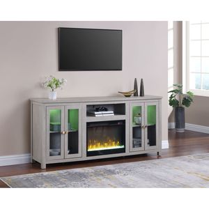 Mueble para TV Ellington de 70 Pulgadas con Chimenea, Color Gris Claro, con Gabinetes con Luces LED, Estantes y Calefactor - Product Image 6