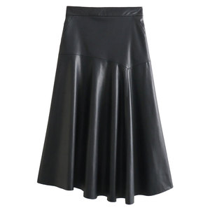 Salva Leather Women's High Waist PU Leather <b>Pencil</b> <b>Skirt</b> Solid Color Side <b>Slit</b> Mid-Calf Breathable Elegant Design Autumn - Product Image 1