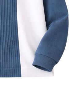 Sudadera Polo Personalizada para Hombre, Azul y Blanca, con Cierre de Cremallera de un Cuarto, Paneles Acanalados, Estilo Casual, Forro Polar, Manga Larga, Ropa Urbana - Product Image 6