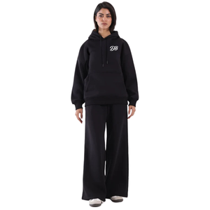 Sudadera con Capucha Negra Oversize Personalizada con Logo para Mujer, de Forro Polar Grueso, Estilo Pullover con Hombros Caídos, Ropa Urbana al por Mayor - Product Image 1