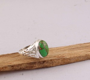 Vintage Green Copper <b>Turquoise</b> <b>Ring</b> 925 Sterling Silver Antique Style Victorian Design Green Gemstone <b>Ring</b> for Women Artisan - Product Image 5