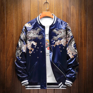 เสื้อแจ็คเก็ตบอมเบอร์พรีเมียมดีไซน์สำหรับผู้ชาย ลายซูกะจัง ของที่ระลึกสุดหรู แฟชั่นสั่งทำพิเศษ ลายฟีนิกซ์สี่ตัวในตำนาน ผ้าแคนวาส ระบายอากาศได้ดี ซิปด้านหน้า - Product Image 6