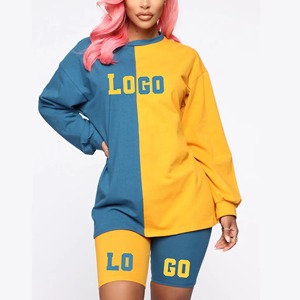 Conjunto de 2 Piezas para Mujer, Sudadera con Estampado y Pantalones Cortos Deportivos, 100% Algodón, Transpirable, Ropa de Verano, OEM - Product Image 3