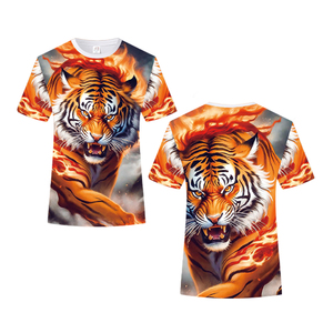 T-shirt graphique 3D Roaring Fire Tiger pour hommes |   T-shirt à sublimation animale Flamme Intense |   Haut urbain streetwear orange vif - Product Image 1