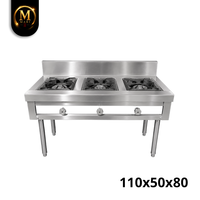 Cuisinière à gaz professionnelle robuste à 3 brûleurs ouverts en acier inoxydable pour cuisine de restaurant et traiteur