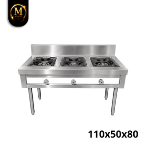 Estufa de Gas de Acero Inoxidable de Alta Resistencia con 3 Quemadores Abiertos para Cocina Comercial, Restaurante y Catering - Product Image 1