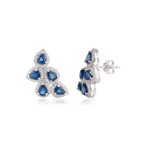Magníficos Pendientes de Fiesta con Forma de Alas de Halo con Zafiros Azules y Diamantes, Oro Blanco Sólido de 14K, Joyería Fina - Product Image 3