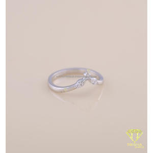 Bague de mariage en or blanc avec diamant de laboratoire, motif chevron, anneau en V incurvé, feuille marquise, empilable, bijou de promesse nuptiale, cadeau - Product Image 5