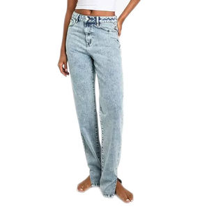 Pantalones vaqueros de mezclilla para mujer, personalizados para la temporada de otoño, con detalles de costuras en lavado oscuro, venta al por mayor, con dobladillo elástico y bolsillos tipo cargo - Product Image 1