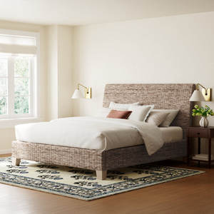 Cama tapizada de almacenamiento con marco de ratán natural tejido a mano Camas de categoría elegante - Product Image 2