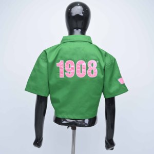 Veste Courte Femme de Qualité Supérieure Verte à Manches Courtes Col Rabattu Logo Brodé Décontractée Printemps-Été en Polyester Tissé - Product Image 4