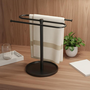 Toallero de metal de doble brazo, de pie, para baño, hogar, hotel, habitación de huéspedes, spa, encimera de baño - Product Image 2