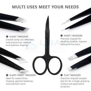 Juego de Tijeras y Pinzas de Manicura Portátiles de Acero Inoxidable, Herramientas para el Cuidado de las Uñas con Punta Inclinada Negra y Estuche de Cuero - Product Image 2