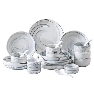 2-/4-/6-/8-person Meal <b>Set</b> Modern minimalist greyish white <b>marble</b> patterned <b>dinnerware</b> <b>set</b> premium quality Bpa-free home gifting - Product Image 5