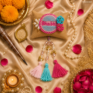 Ensemble de bracelets Bhabhi Rakhi faits à la main, en coton brodé en forme de cœur, cadeau personnalisé pour Bhabhi pour les fêtes - Product Image 2