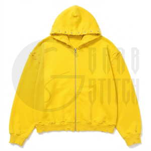 Sudadera con capucha personalizada con cremallera, estilo vintage, lavada, de algodón grueso, estilo urbano, holgada, unisex - Product Image 2