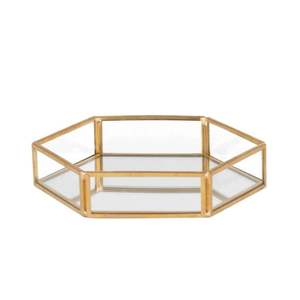 Bandeja Decorativa de Cristal Dorado de Lujo, Octagonal, con Espejo, Organizador de Joyas, Perfumes y Cosméticos, para Decoración del Hogar y Bodas - Product Image 2