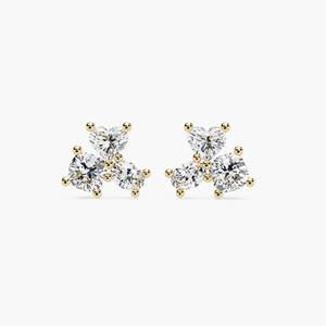 Pendientes Pequeños de Diamantes Cultivados en Laboratorio de 0.90 Ct, Diseño de Corazón Triple, Oro Sólido de 14K, Minimalistas, Certificados por IGI, Joyería Fina para Regalo y Fiesta - Product Image 1