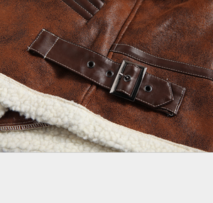 <b>Men's</b> Brown Leather <b>Jacket</b> With <b>Shearling</b> Lining Full Sleeve Winter Windproof Motorcycle Style - Product Image 5