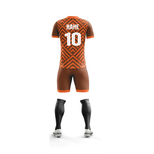 Custom Men's Soccer Jersey Set Orange Brown Geometric Print V-Neck Short Sleeve Breathable 100% Polyester <b>Athletic</b> Fit - Product Image 3