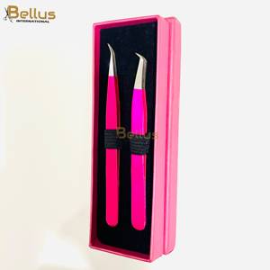 Bellus International High Quality <b>Pink</b> 45 Curved Smooth Tip Eyelash Tweezers Fine Point Stainless Steel Professional Lash - Product Image 1