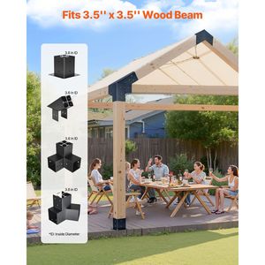 Kit Pergola a Tetto Appuntito 4x4 Pollici con Staffe di Dimensioni Reali 3.5x3.5, Staffa per Gazebo a 3/4 Vie per Cortile - Product Image 2